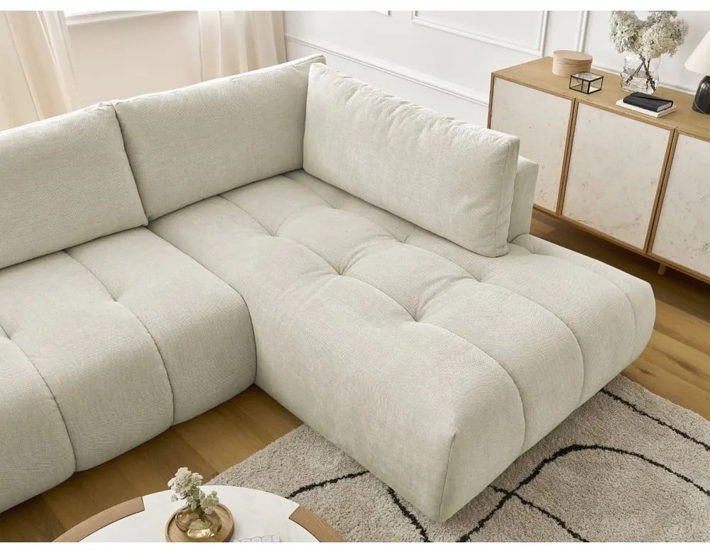 Béžová rozkladacia/s úložným priestorom rohová pohovka (pravý roh/do tvaru "U") Fuji – Bobochic Paris