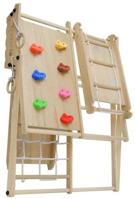 Detské vnútorné drevené ihrisko so šmykľavkou, lezeckou sten