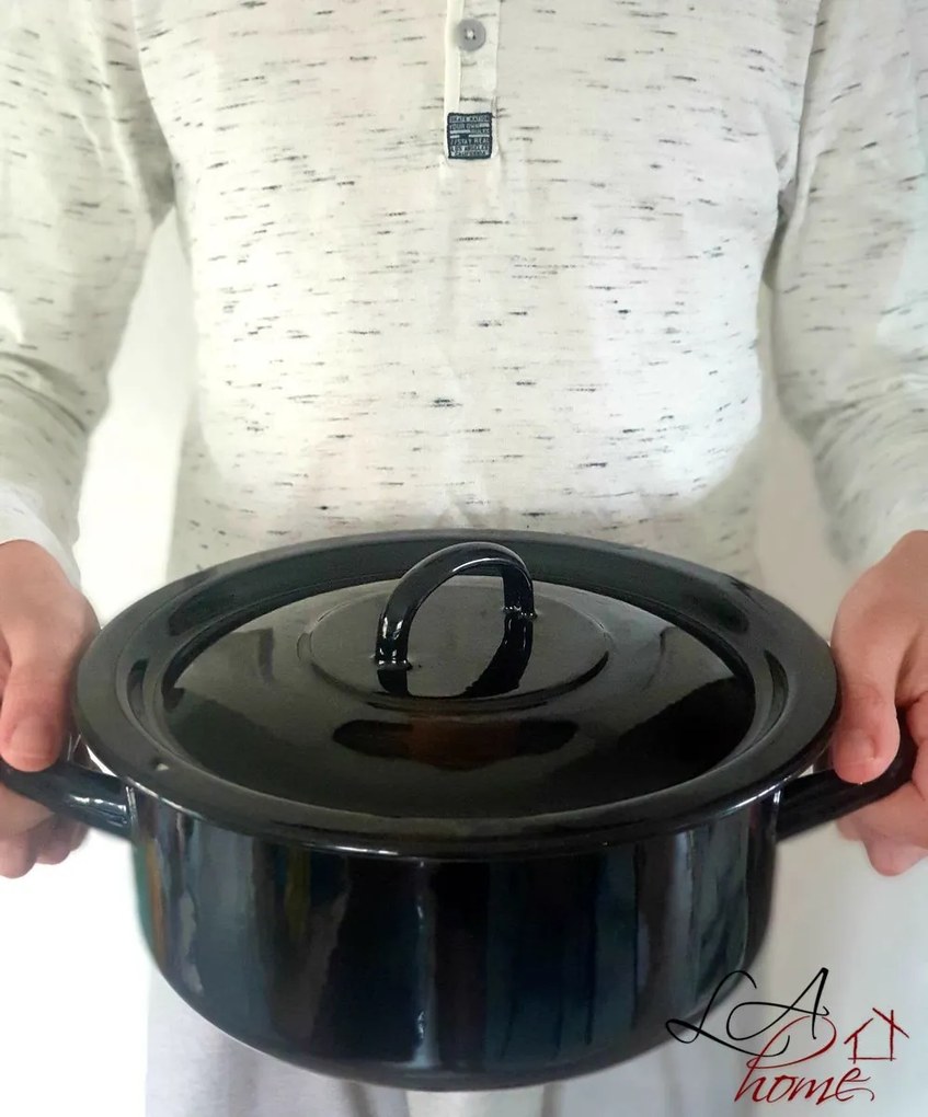 Čierny smaltovaný hrniec s pokrievkou Blacck - Ø20cm - 2,8L