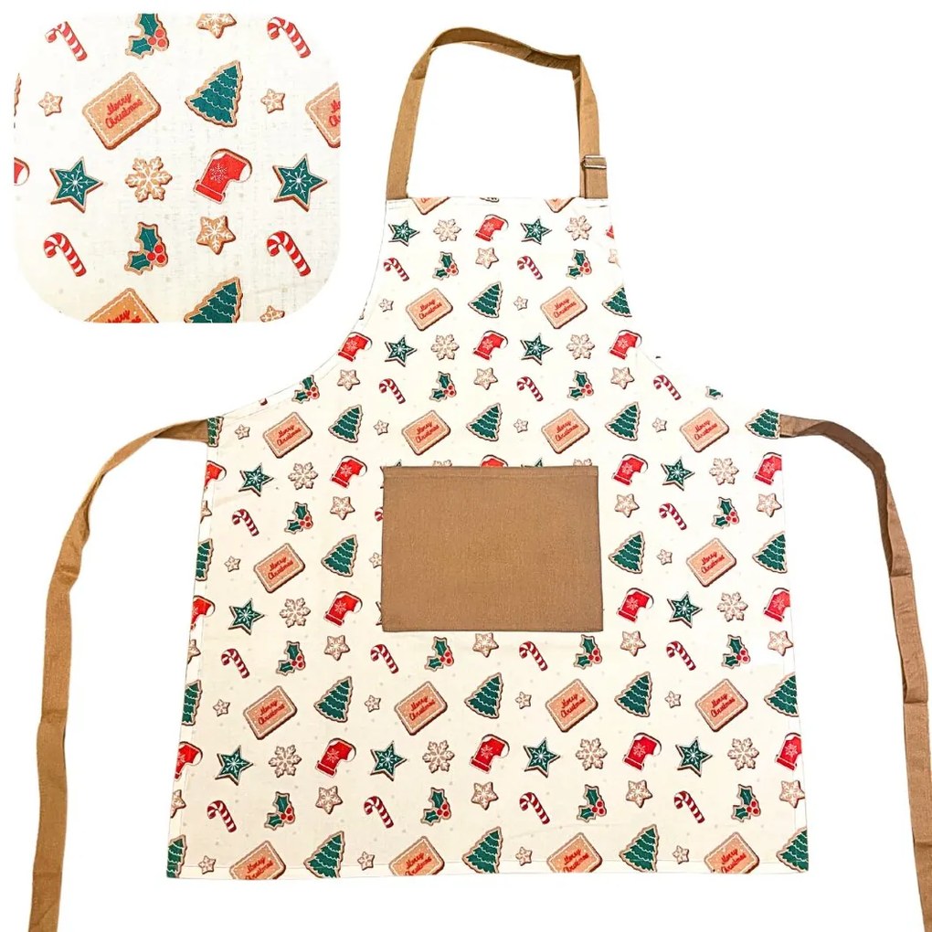 Kuchynská zástera bavlnená Vianočná perníky Hnedo-biela TiaHome