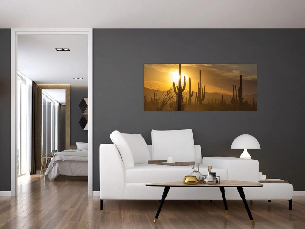 Obraz - Kaktusy Saguaro (120x50 cm)