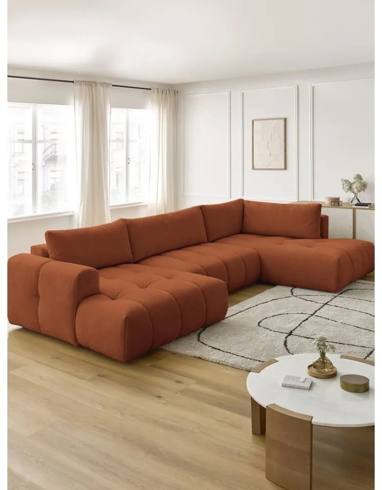 Rozkladacia/s úložným priestorom rohová pohovka v tehlovej farbe (pravý roh/do tvaru "U") Fuji – Bobochic Paris