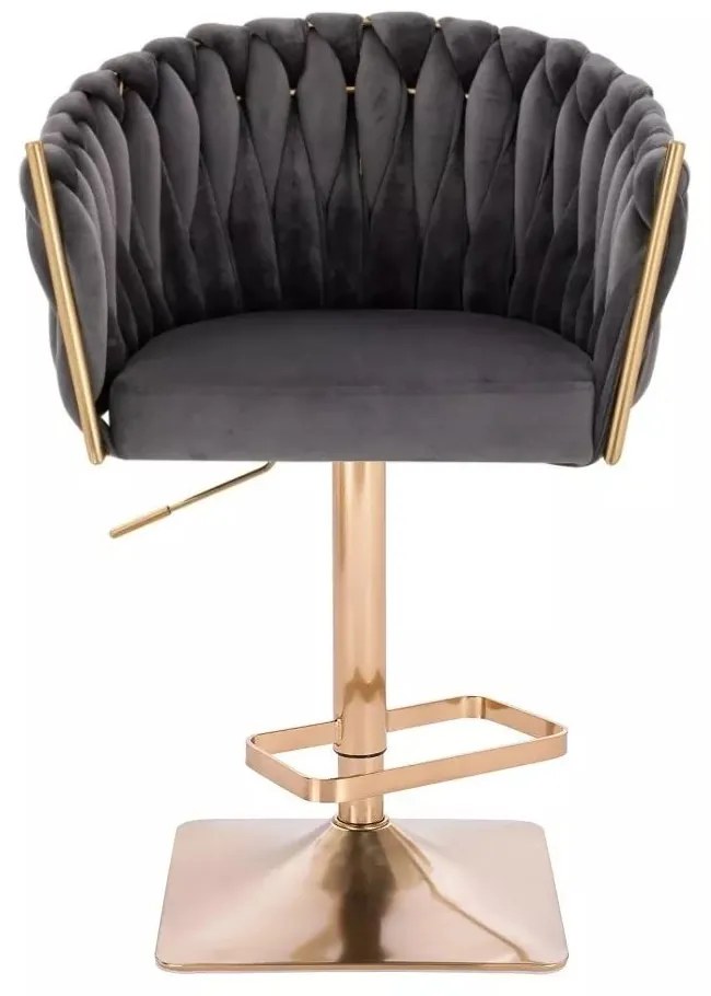 LuxuryForm DESIGN Barová stolička NORDEN VELUR na zlatej hranatej podstave - tmavo šedá