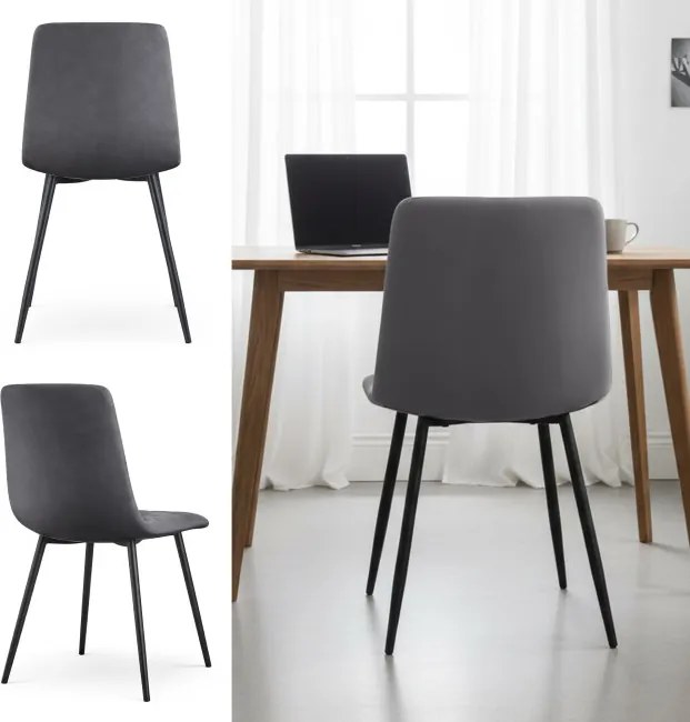 Sada dvoch jedálenských stoličiek MILO zamatové, grafitové / čierne nohy (2 ks)