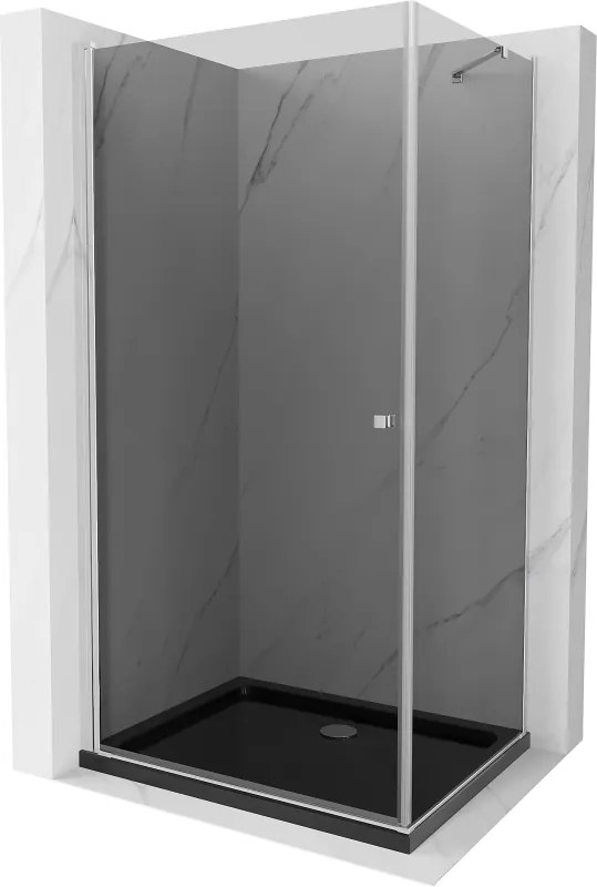 Mexen Pretoria, sprchovací kút 70 (dvere) x 110 (stena) cm, 6mm šedé sklo, chrómový profil + čierna sprchová vanička, 852-070-110-01-40-4070