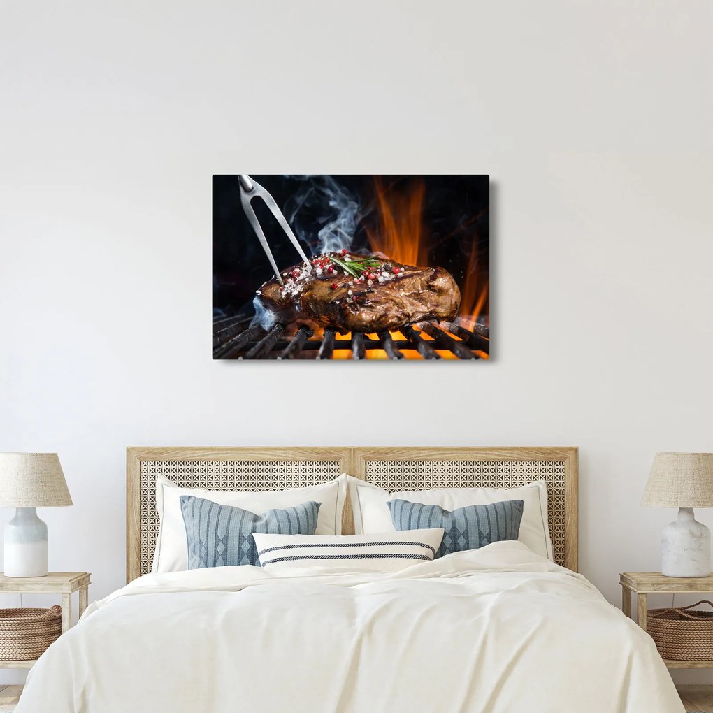 Obraz steaku na grile (90x60 cm)