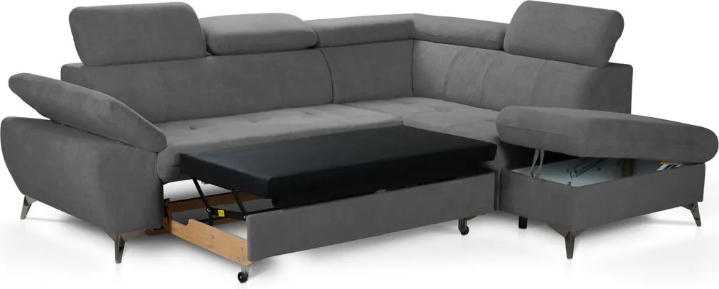 Rohová sedacia súprava Gisele, stredne šedá látka, pravý roh