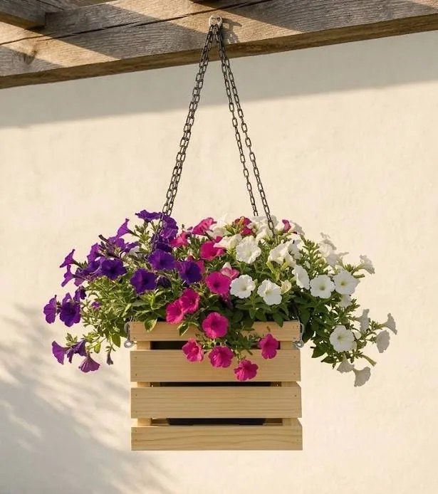 AMADEA Drevený závesný obal na kvetináč, 27x27x21 cm, český výrobok