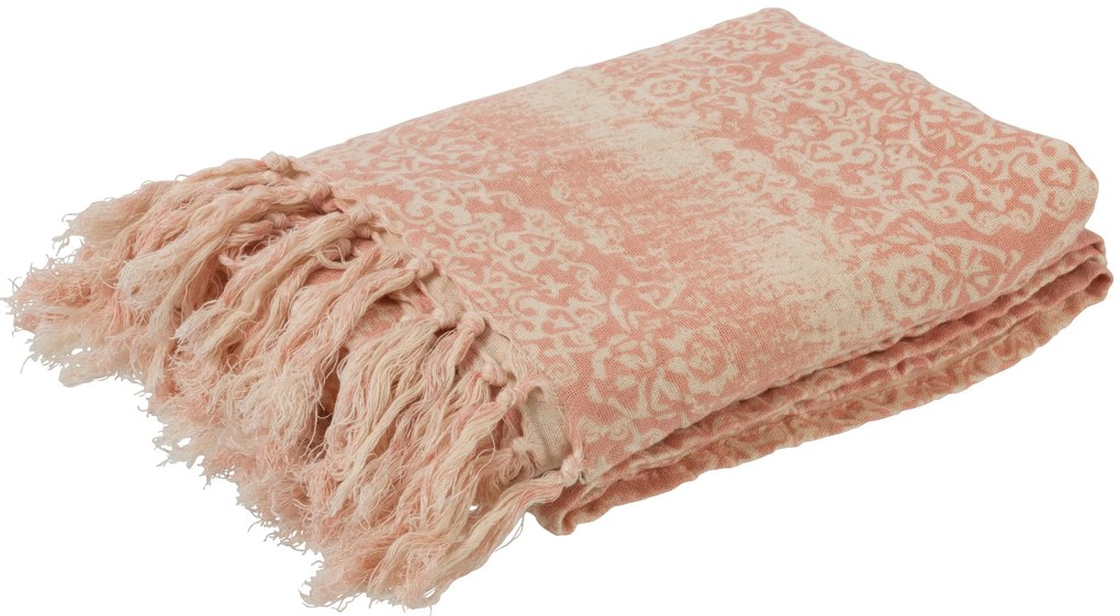 Lososový bavlnený pléd so strapcami a ornamenty Oriental - 130 * 170 cm