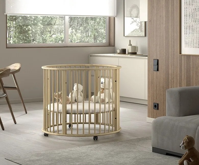 Okrúhla detská ohrádka DINO ø 90 cm – Prírodný buk