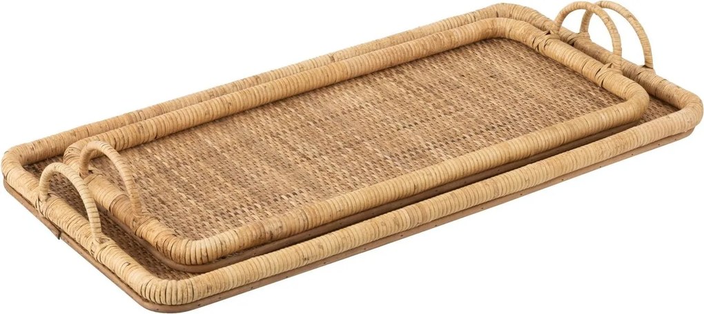 Set 2ks ratanový podnos s uchami Rattan Boom - 71*36*10/ 61*28*9 cm