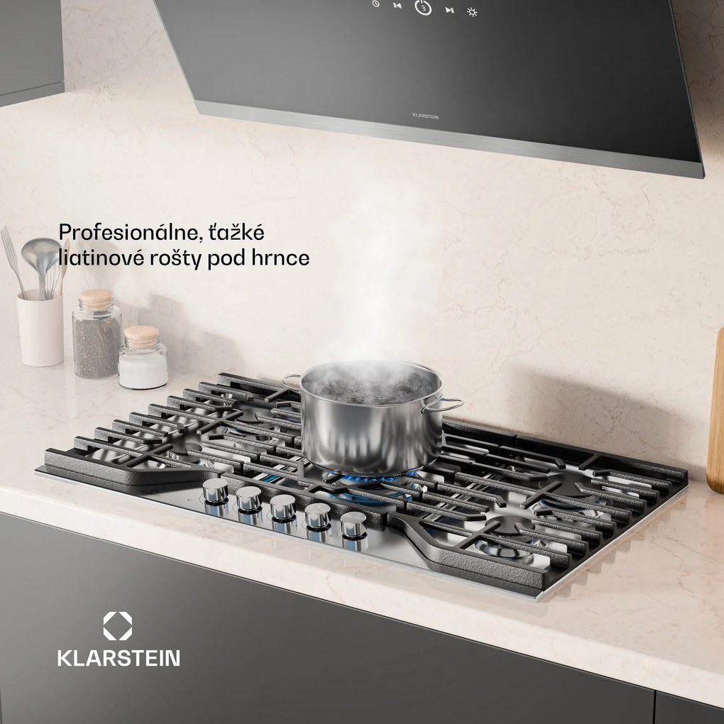 Klarstein Turbocast plynová varná doska, 304 nehrdzavejúca oceľ, 5 horákov, profesionálny liatinový držiak, horák wok
