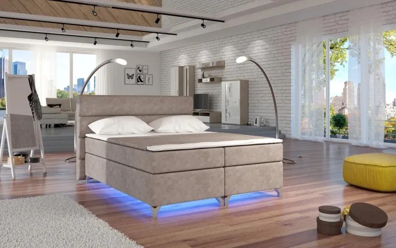 Posteľ Boxspring Amadeus + LED 200x180, béžová (látka - bao 14)