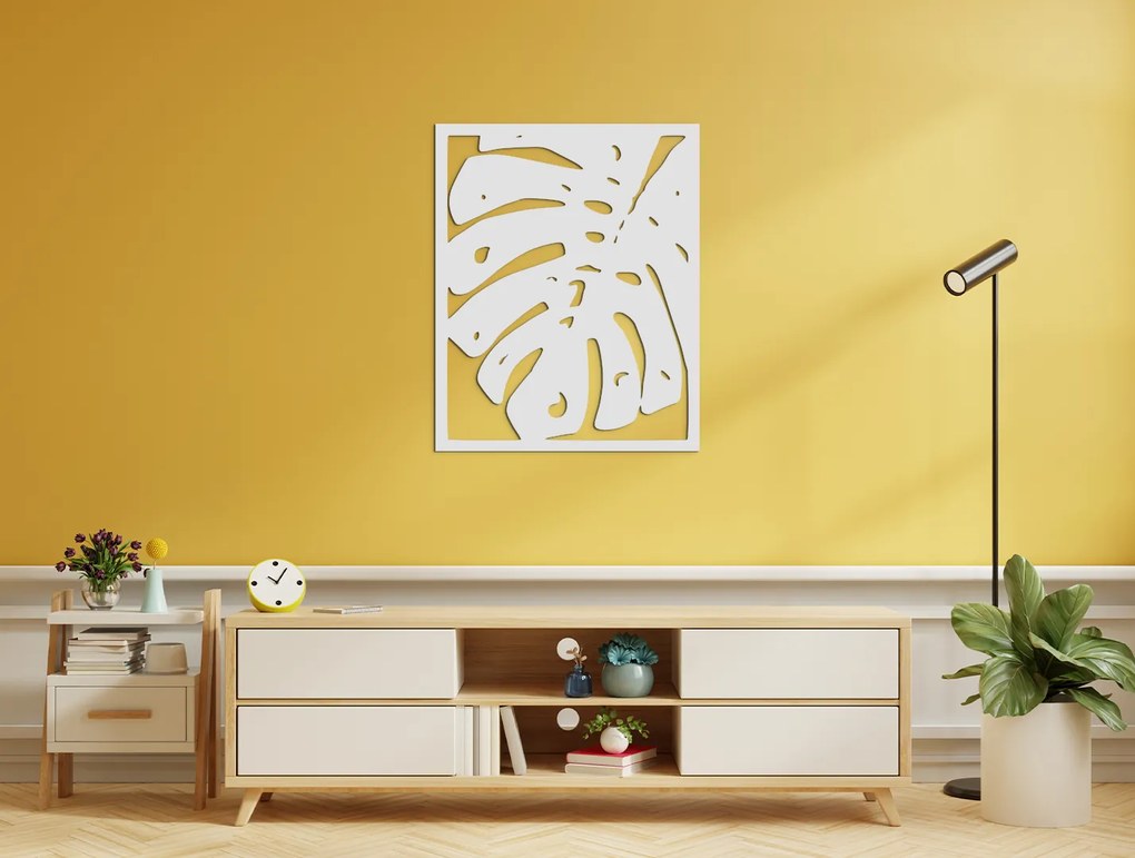 drevko Vyrezávaný obraz List kvetu Monstera deliciosa Rozmer obrazu: 40 x 32,5 cm, Farba dekorácie: Čierna
