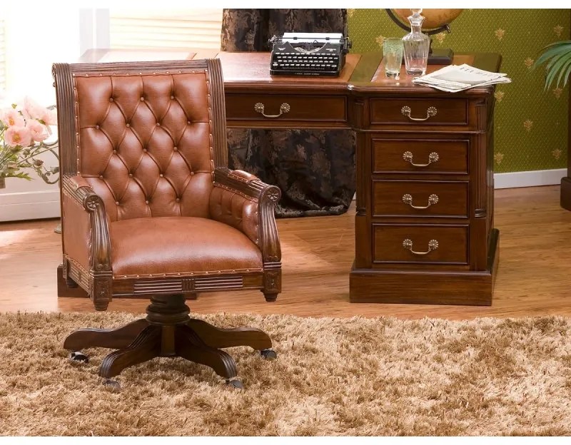 furniture-nabytek.cz - Kancelárske kreslo Cambridge z masívneho mahagónu, lakované, hnedé – pravá koža