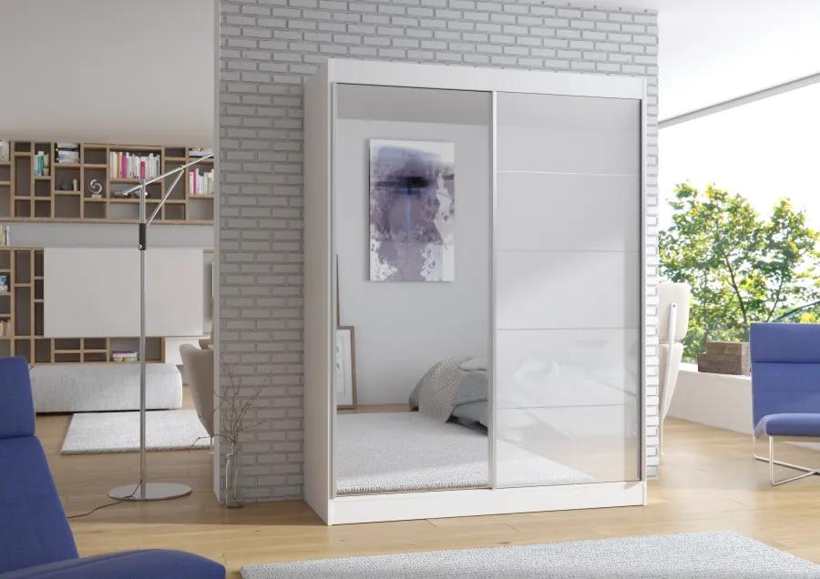 Bílá skříň s velkým zrcadlem 150 cm Sintra