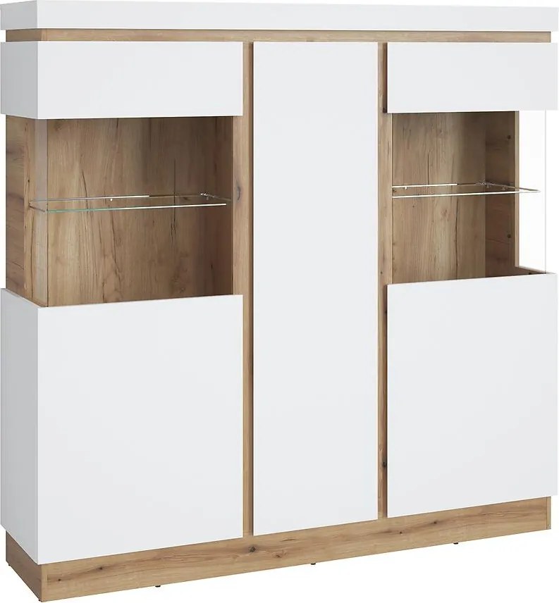 Vitrína Calabria nízka  3d Dub Coast Evoke/Biela Alpin