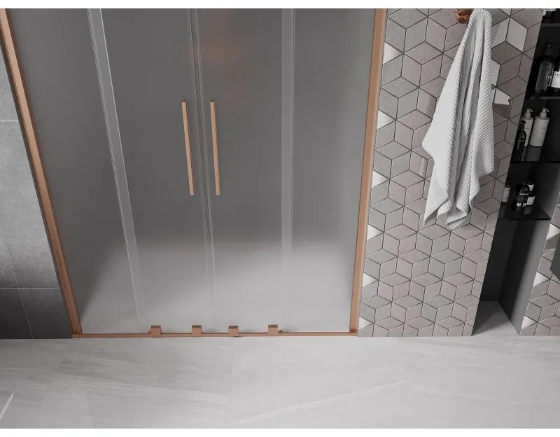 Mexen Velar Duo, posuvné sprchové dvere do otvoru 140 cm, 8mm sklo námraza, medená matná, 871-140-000-32-65