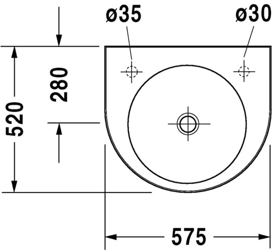 Duravit Architec - Umývadlo 575x520 mm, 1 otvor pre batériu prepichnutý vpravo, bez prepadu, biela 0449580008