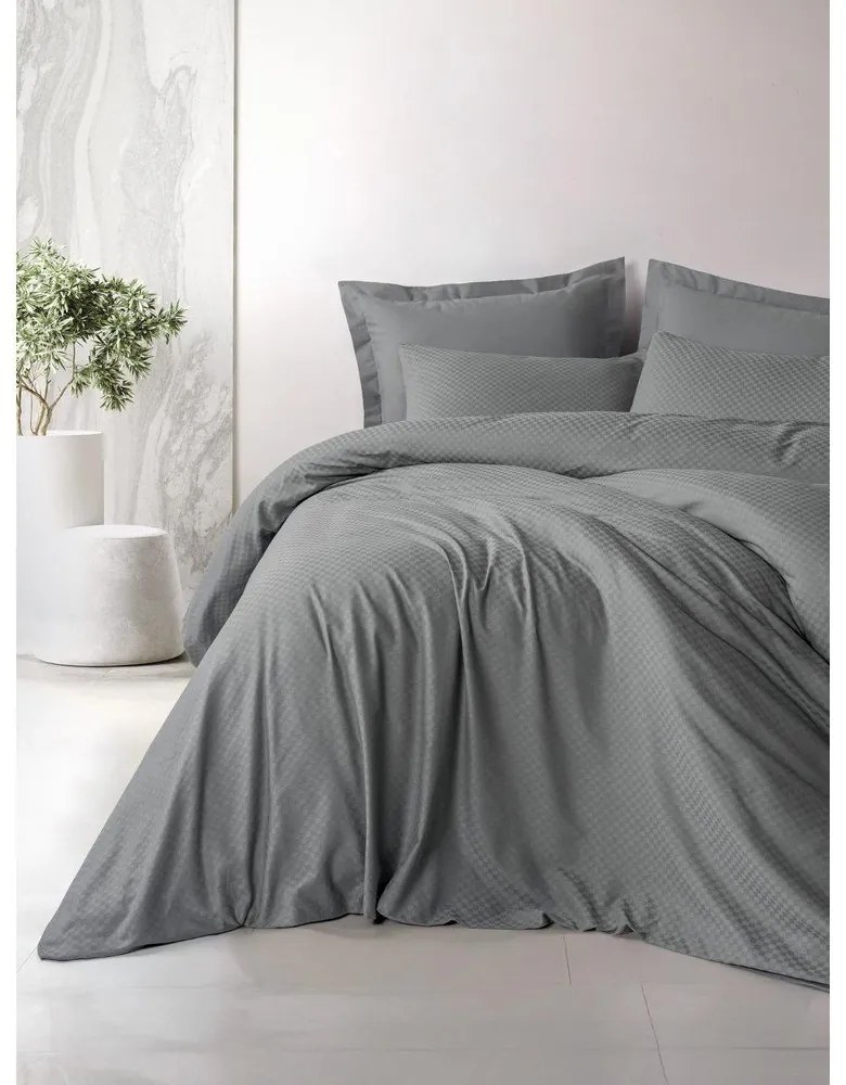 Sivé obliečky na dvojlôžko/predĺžené z bavlny Renforcé 240x220 cm Checkered – Mila Home Luxury