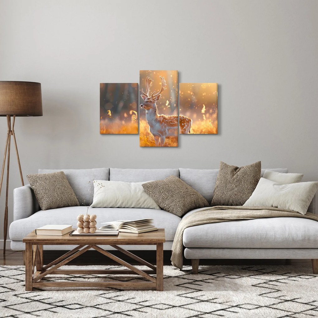 Obraz - Jeleň v poli (90x60 cm)