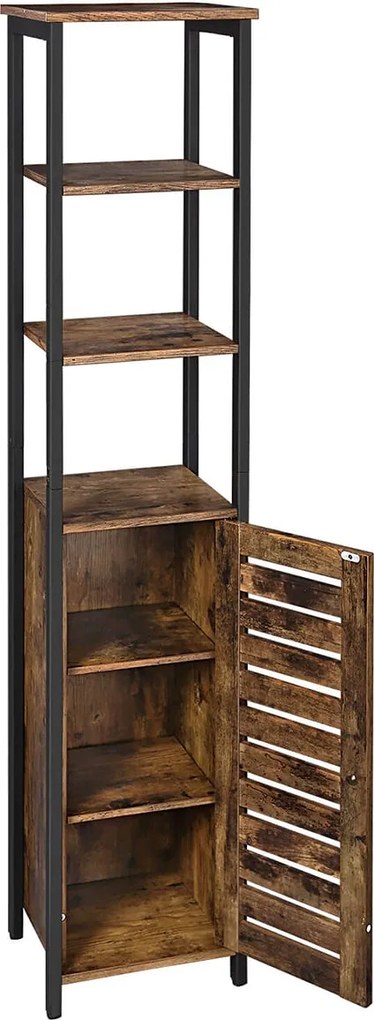 Vysoká skrinka s 3 policami a lamelovými dvierkami, rustikálna hnedá