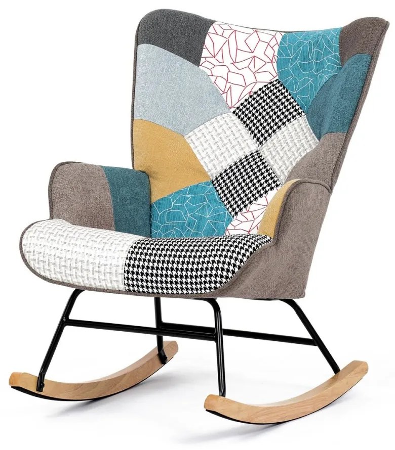 Hojdacie kreslo FABIAN — kov, masív, látka, patchwork