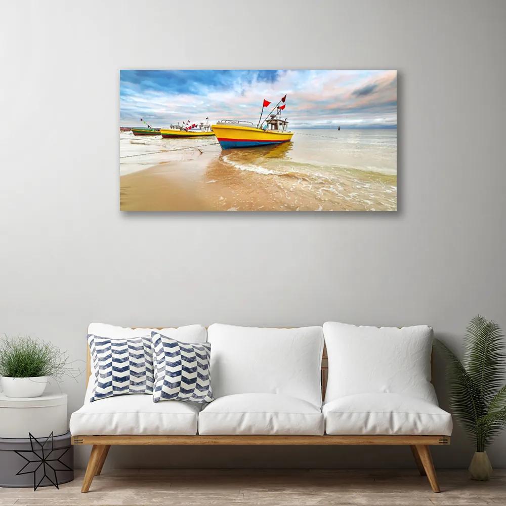 Obraz Canvas Loďky pláž more krajina 125x50 cm