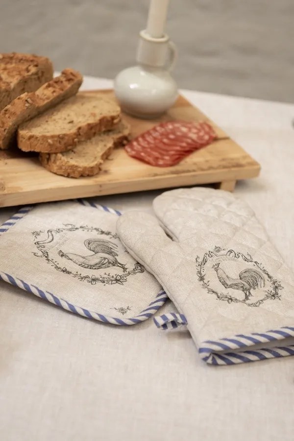 Béžová bavlnená chňapka - rukavice s kohútom Devine French Roster - 18*30 cm