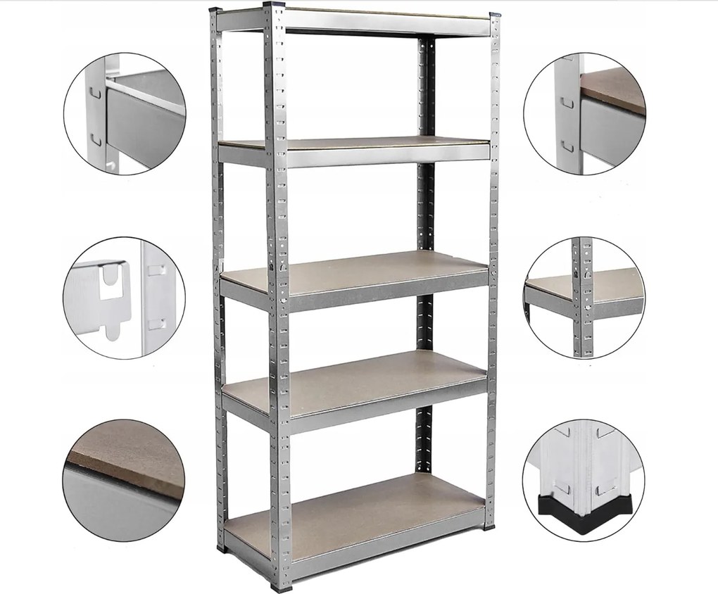 Regál 180x90x40 cm zinkovaný 5-policový, nosnosť 875 kg