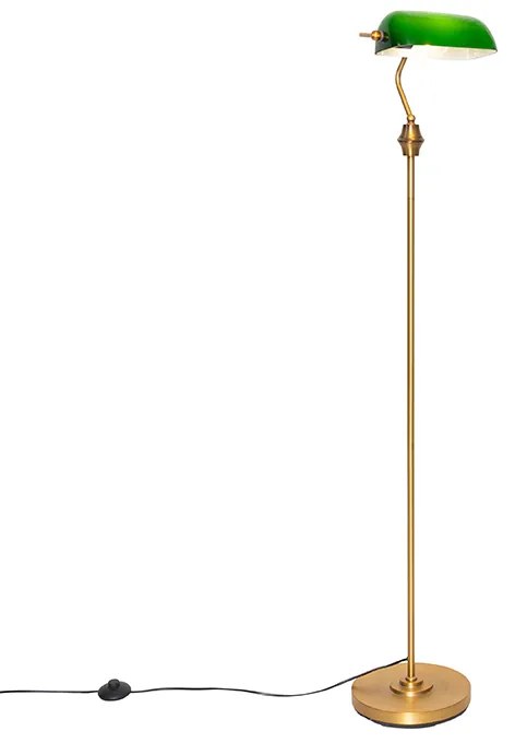 Klasická stojaca lampa na notára bronzová so zeleným sklom - Banker