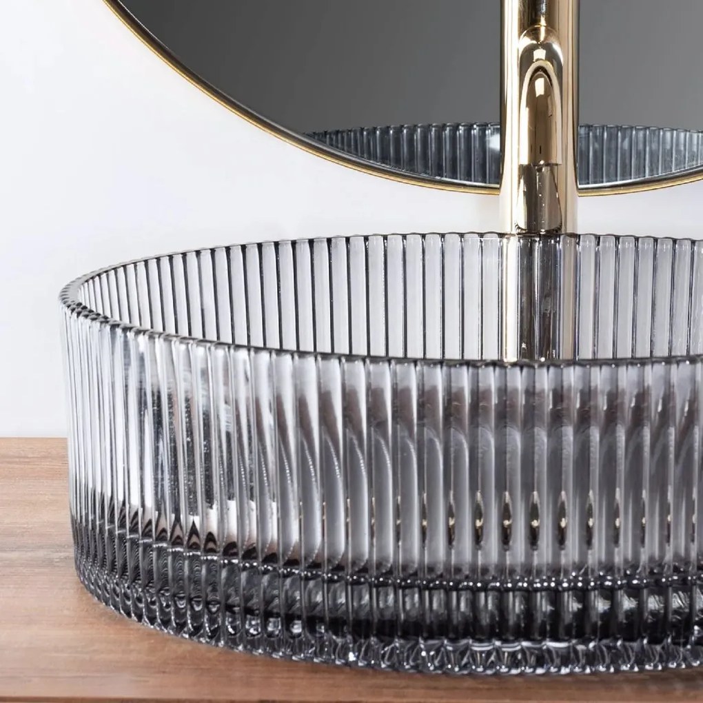 Rea Ingrid, sklenené umývadlo na dosku 40x40x13 cm, šedá, REA-U0279