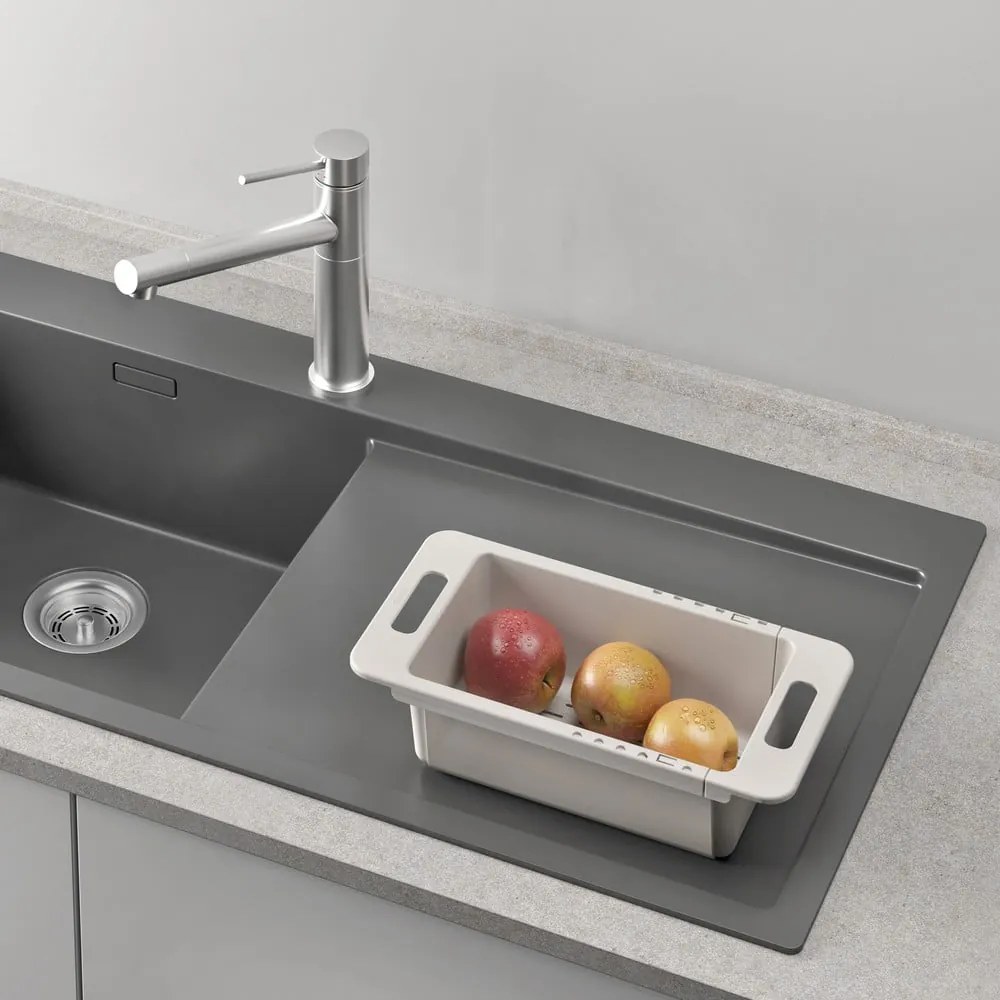 Sivý nastaviteľný plastový teleskopický odkvapkávač do drezu 52x18 cm – Metaltex