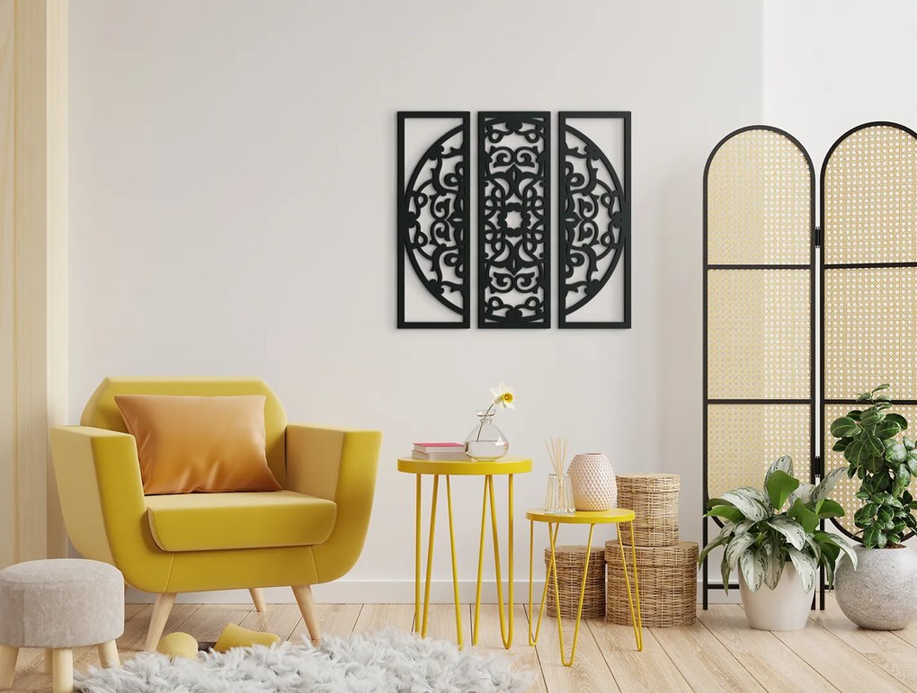drevko 3-dielna mandala na stenu Rozmer obrazu: 44,5 x 47,5 cm, Farba dekorácie: Čierna