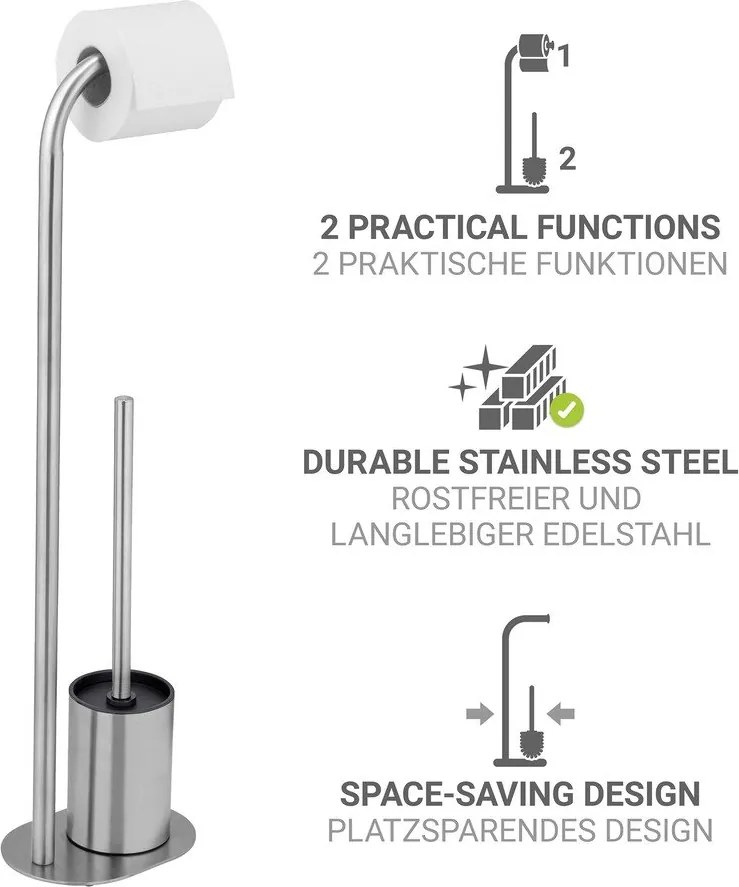 Stojan na toaletný papier s kefou z nehrdzavejúcej ocele v matne striebornej farbe Levante – Wenko