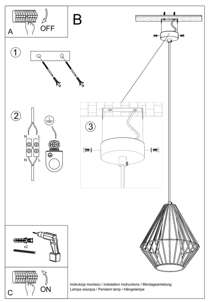 Závesné svietidlo Demi, 1x biele drôtené tienidlo