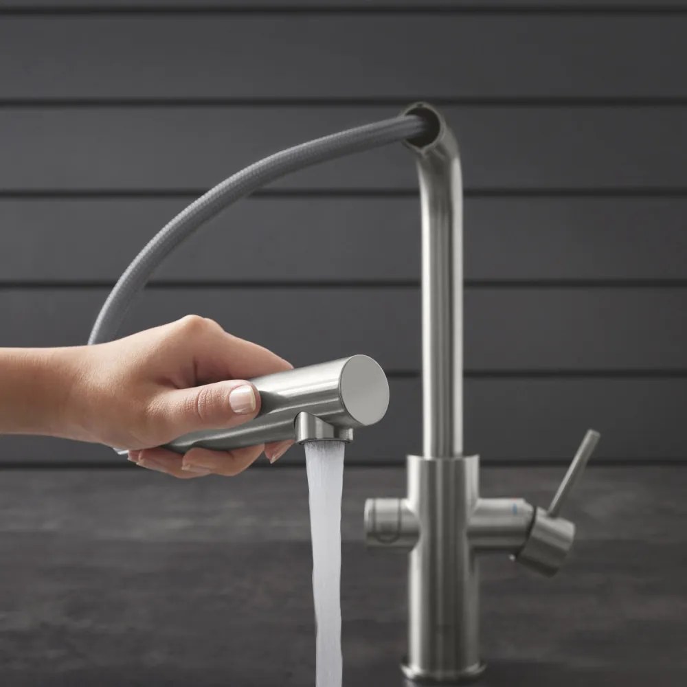 GROHE Blue Home páková drezová batéria Duo s chladiacim zariadením a filtráciou, s vyťažiteľným výtokom, výška výtoku 331 mm, Supersteel, 31539DC0