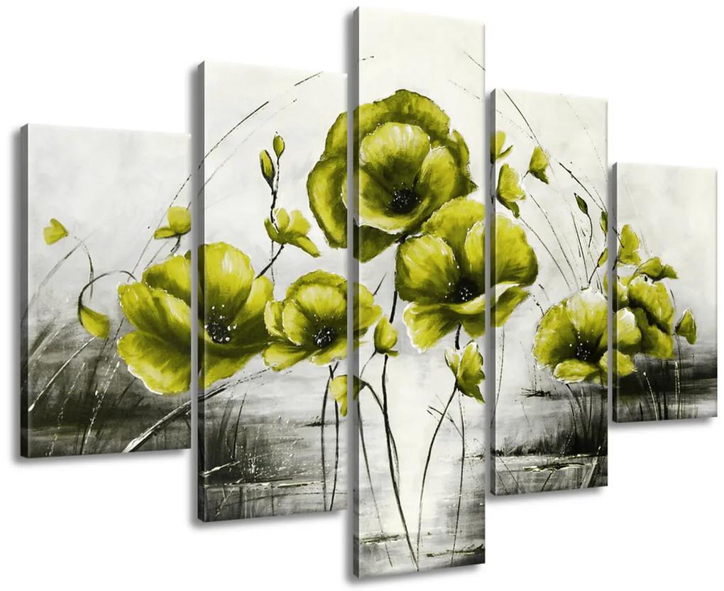 Gario Ručne maľovaný obraz Žlté Vlčie maky - 5 dielny Rozmery: 150 x 105 cm