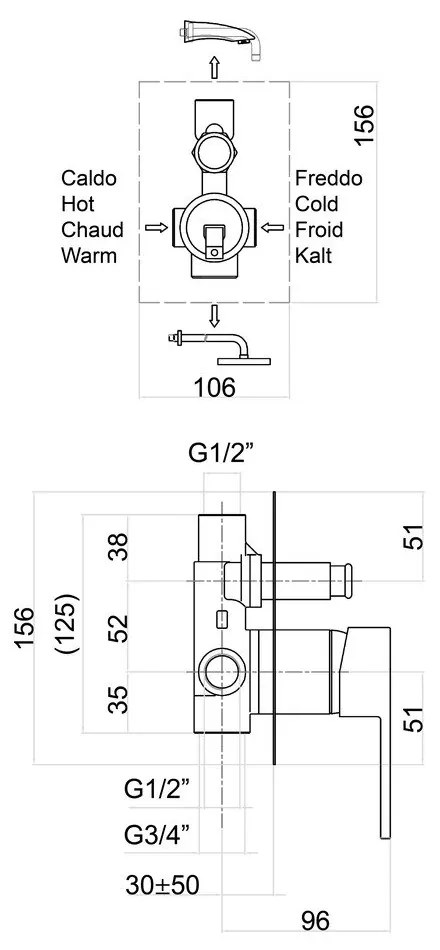 Matne čierna podomietková sprchová batéria (2 výstupy) Latus – Sapho