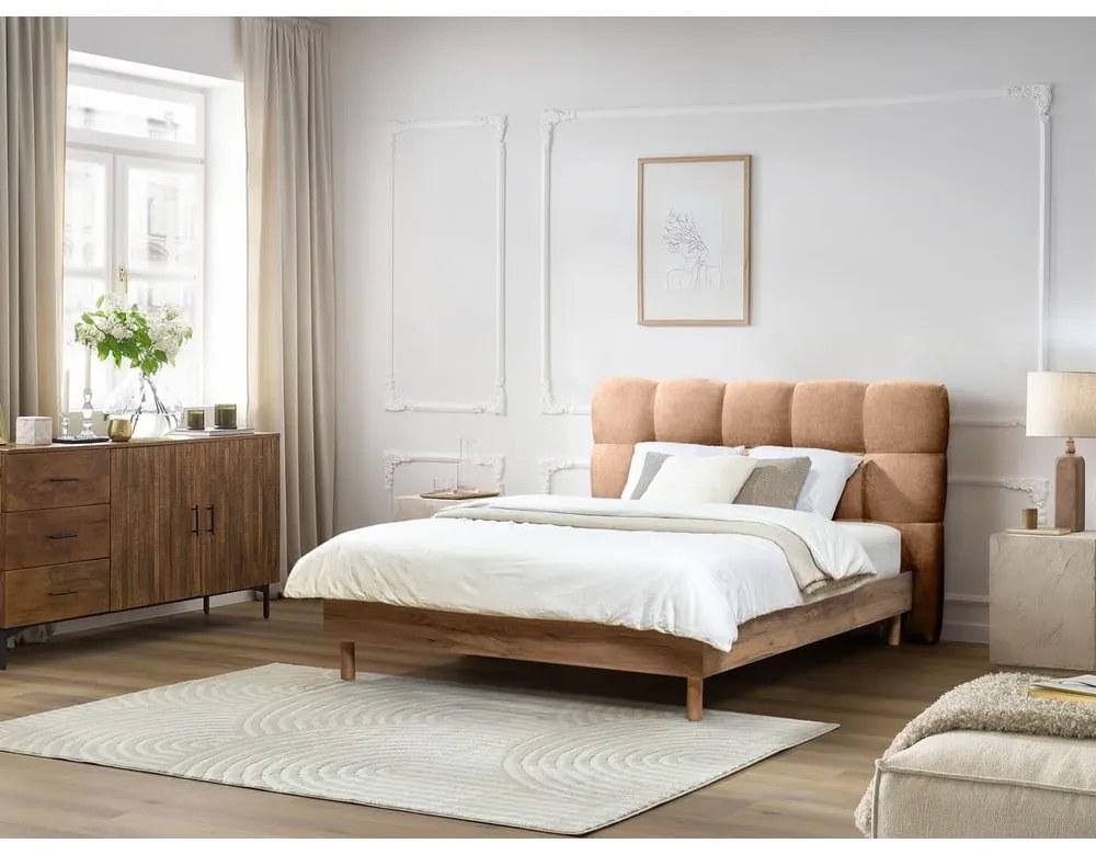 Svetloružová čalúnená dvojlôžková posteľ s roštom 160x200 cm Kumo – Bobochic Paris