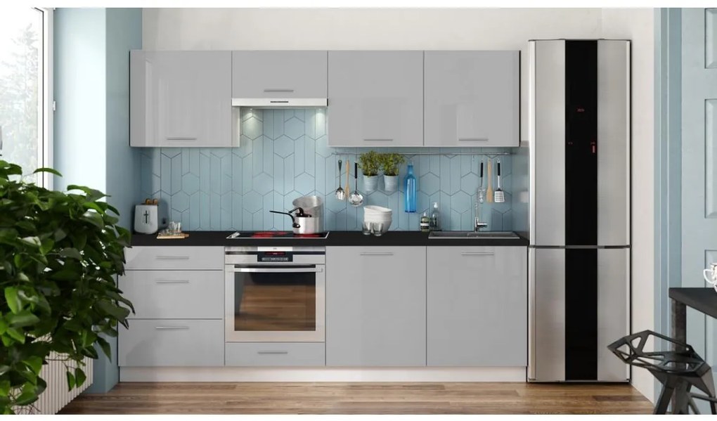 Kuchynská linka CELESTE 240 cm lesklá sivá