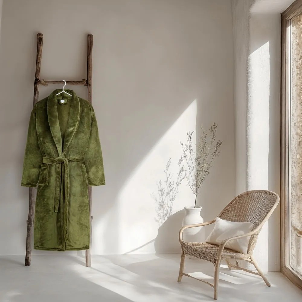 Zelený župan z mikroplyšu veľkosť M/L Polyvelvet – Good Morning