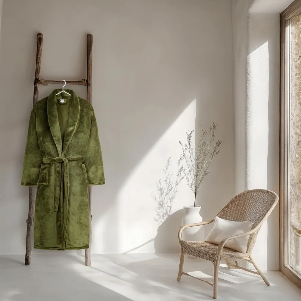 Zelený župan z mikroplyšu veľkosť XL/XXL Polyvelvet – Good Morning
