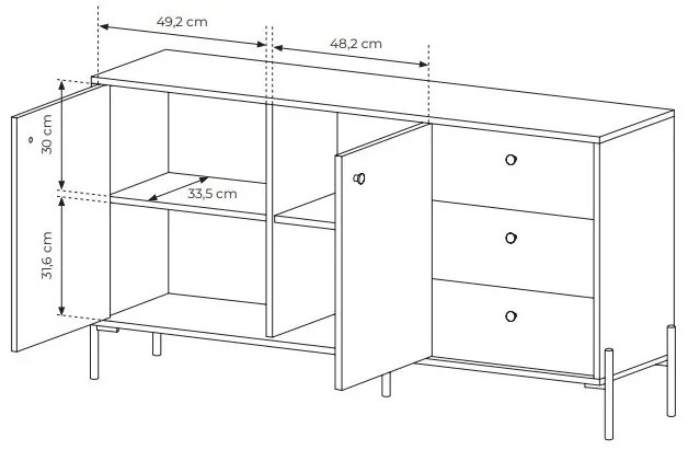 Komoda Scandia 2D3S (dub scandi + jedlička scandi). Vlastná spoľahlivá doprava až k Vám domov. 1071386