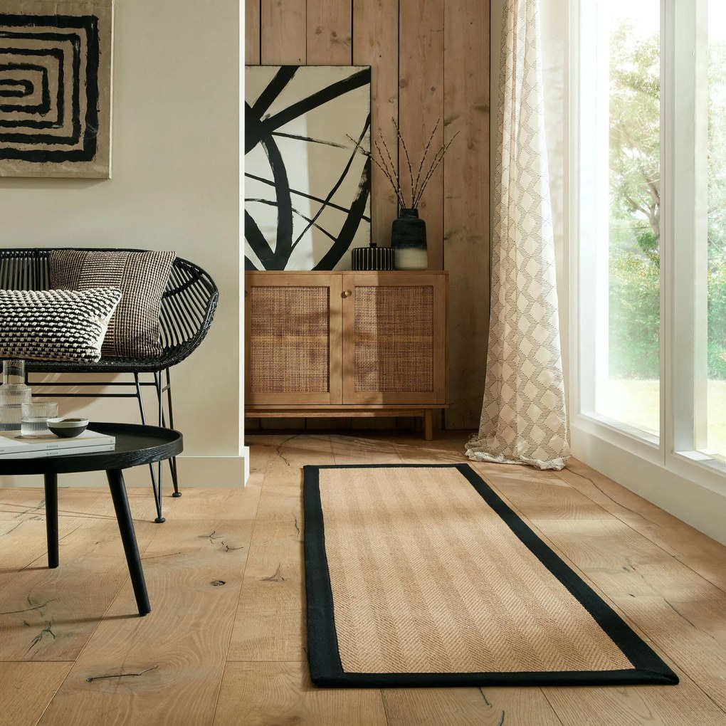 Flair Rugs koberce Behúň Herringbone Border Kira Black - 60x230 cm