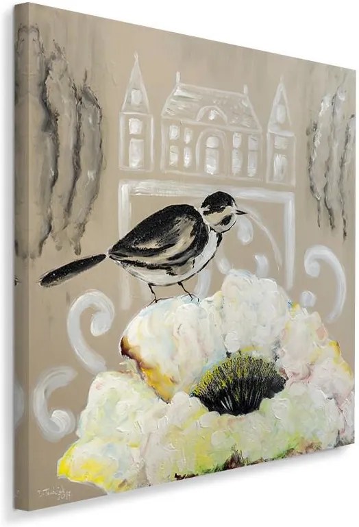 CARO Obraz na plátne - White Flower And Black Bird 20x20 cm