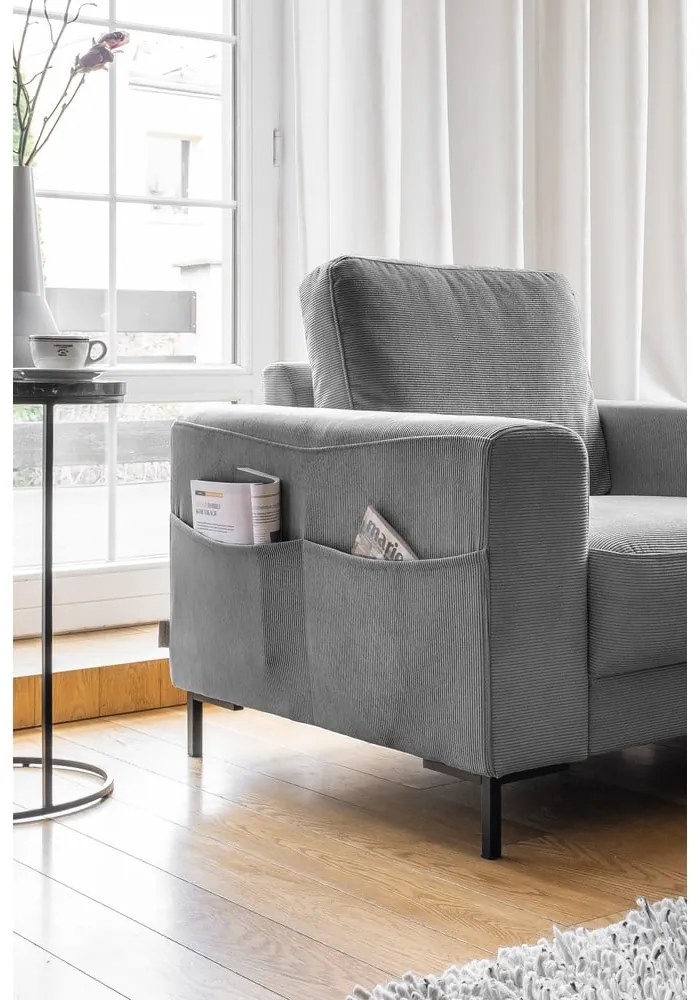 Sivé menčestrové kreslo Lofty Lilly – Miuform