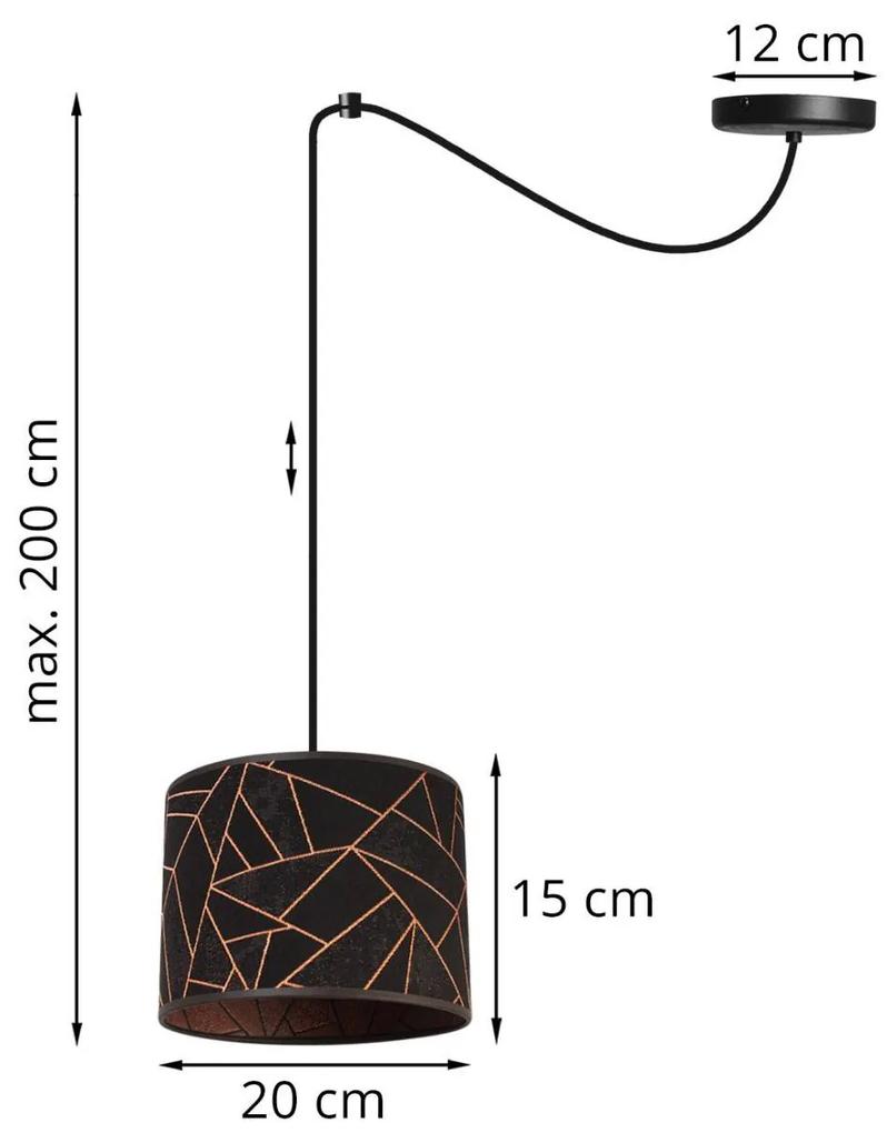 Závesné svietidlo WERONA SPIDER, 1x čierne textilné tienidlo so vzorom, C