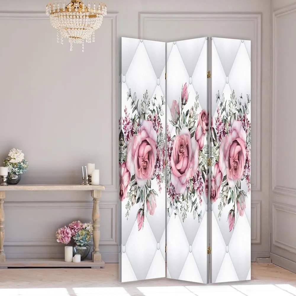 Gario Paraván Ruže na prešívanej textúre Rozmery: 145 x 170 cm, Prevedenie: Otočný paraván 360°