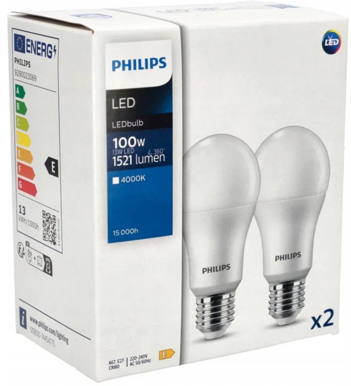 2x LED žiarovka Philips E27 - 13W - 1521lm - 4000K